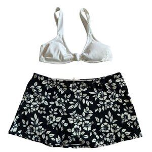 Jantzen + Xhilaration Bikini SET Sz S Black/White Floral Aloha Hawaiian Resort